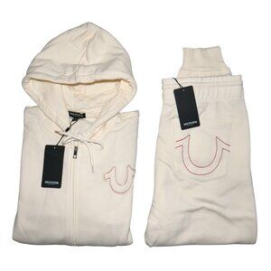 True Religion Men's 2 PC Sweatsuit White Chocolate Candy Cane Hoodie Joggers Set
